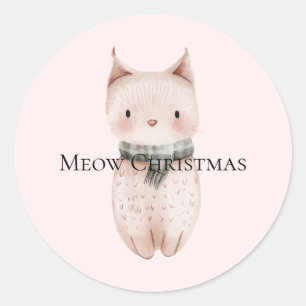 Blush Pink Christmas Cat Classic Round Sticker