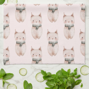 Blush Pink Christmas Cats Tea Towel