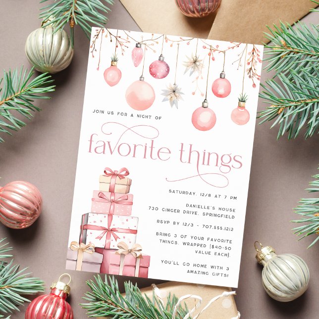 Blush Pink Christmas Favourite Things Party Invitation (Shown on 5x7 Matte cardstock)