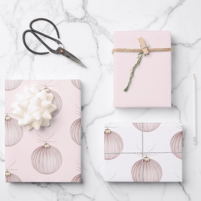 Blush Pink Christmas Ornament Coffee Mug Wrapping Paper Sheet (Front)