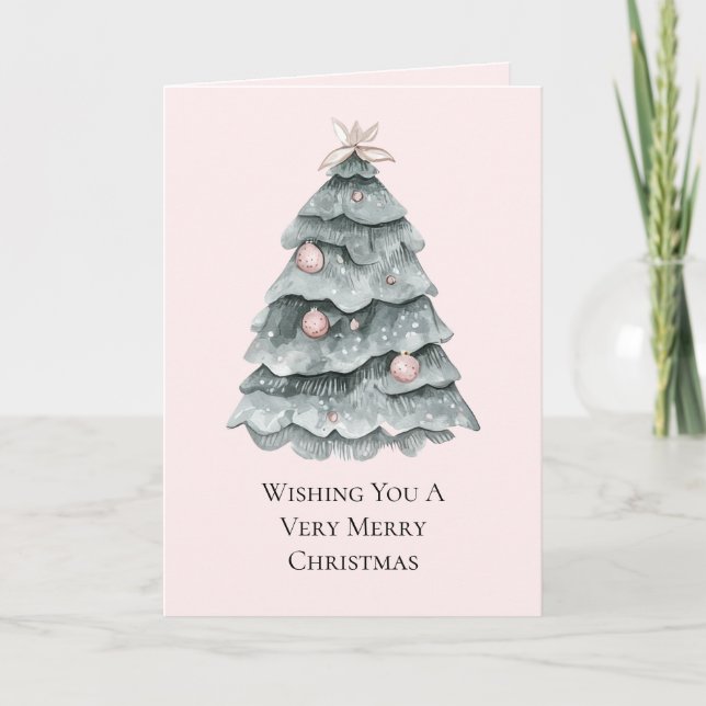 Blush Pink Christmas Tree Ornament Card (Front)