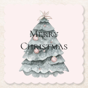 Blush Pink Christmas Tree Ornament Paper Coaster