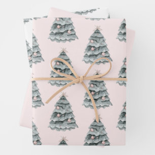 Blush Pink Christmas Tree Ornament Wrapping Paper Sheet