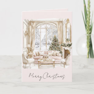 Blush Pink Christmas Tree Window Card