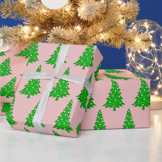 Blush Pink Christmas Tree Wrapping Paper (Holidays)