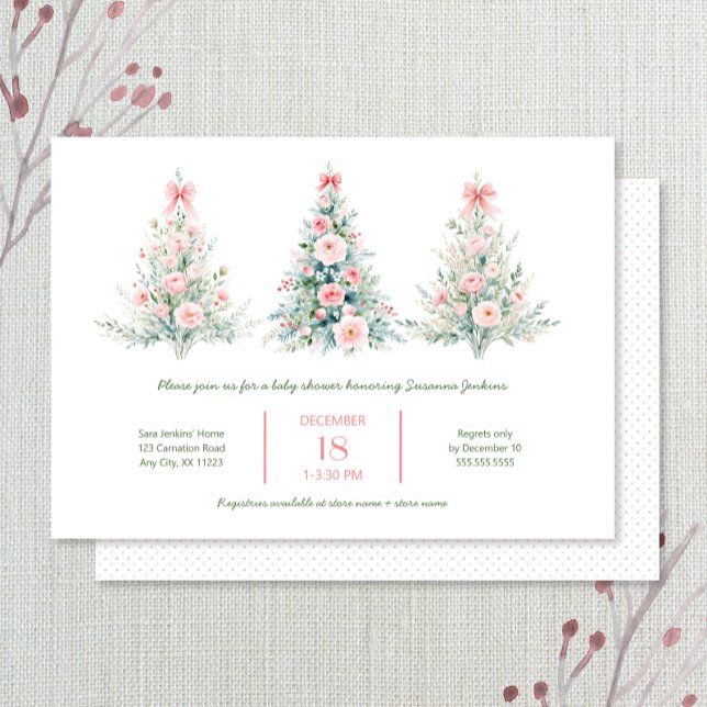 Blush Pink Christmas Trees Baby Shower Invitation (Creator Uploaded)