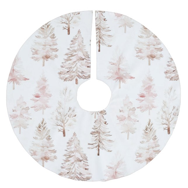 Blush Pink Christmas Trees Brushed Polyester Tree Skirt (Front)