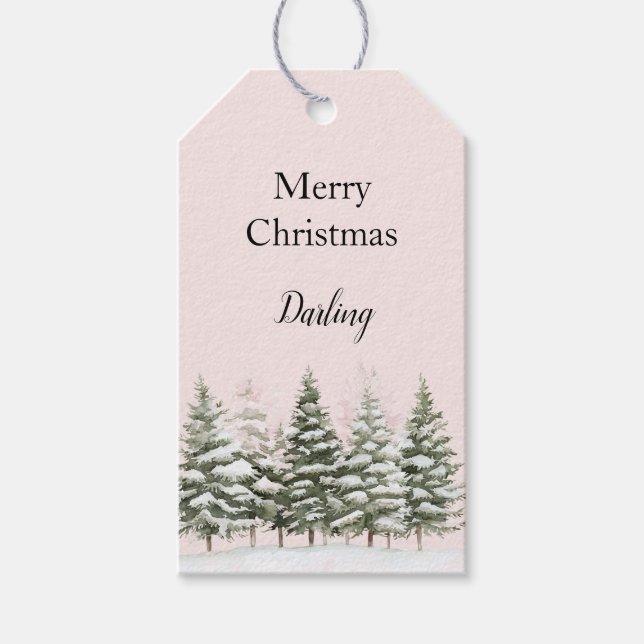 Blush Pink Christmas Trees Gift Tags (Front)