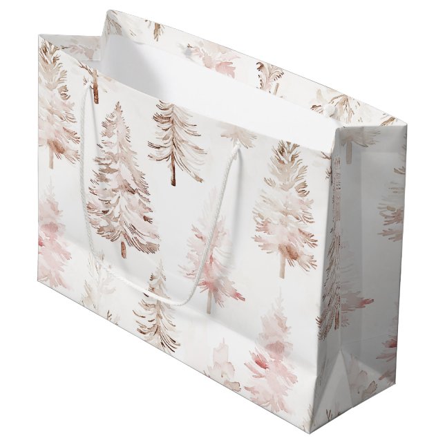 Blush Pink Christmas Trees Large Gift Bag (Front Angled)