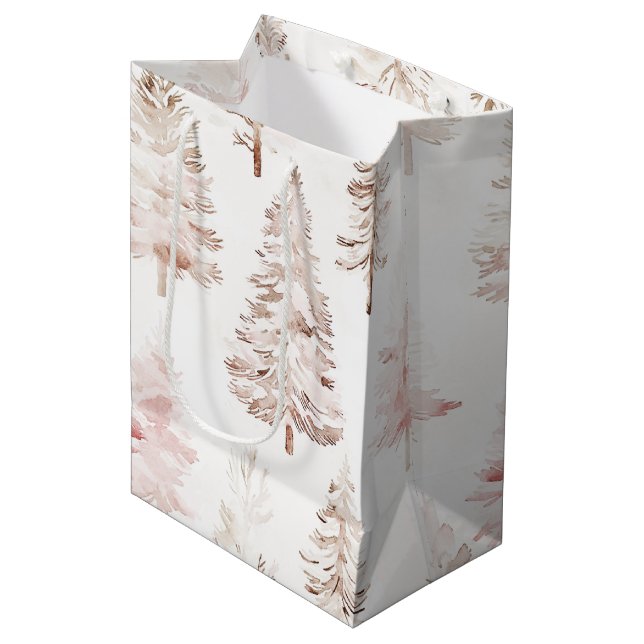 Blush Pink Christmas Trees Medium Gift Bag (Front Angled)