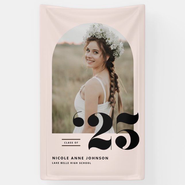 Blush Pink Class of 2025 Arch Photo Graduation Banner (Vertical)