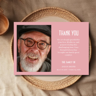 Blush Pink Classic Personalized Photo Funeral  Thank You Card