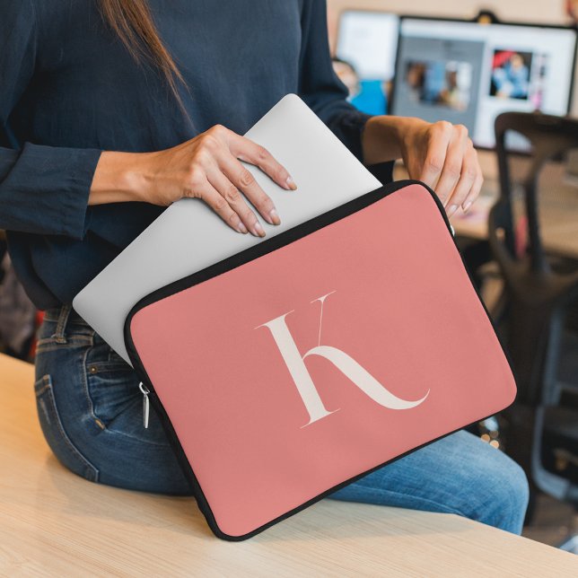 Blush Pink Clean Simple Monogram Initial Name  Laptop Sleeve (Creator Uploaded)
