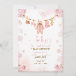 Blush Pink Clothesline Cold Outside Baby Shower Invitation