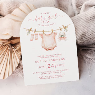 Blush Pink Clothesline Girl Baby Shower Arch Invitation