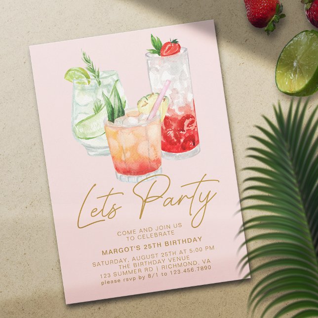 Blush Pink Cocktail Party Fun Girly Adult Birthday Invitation (Creator Uploaded)