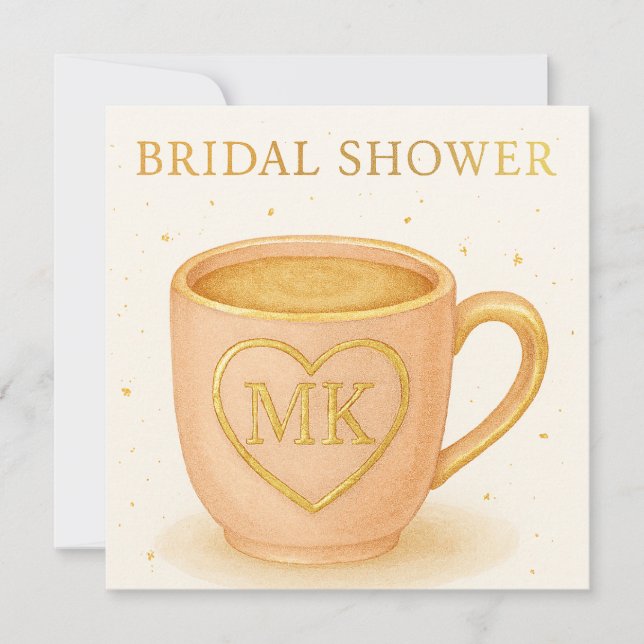 Blush pink coffee cup invitation (Front)