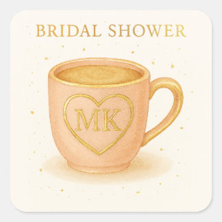 Blush pink coffee cup square sticker