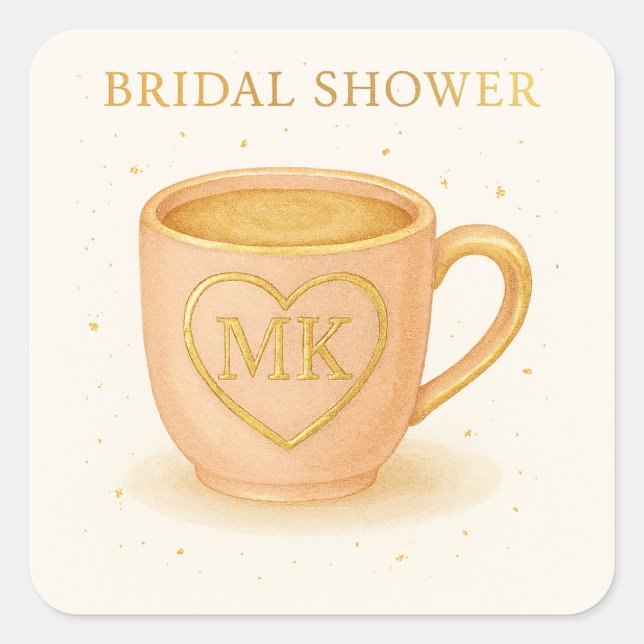 Blush pink coffee cup square sticker (Front)