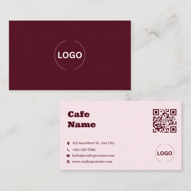 Blush Pink Coffee Shop Business Card QR Code (Front/Back)