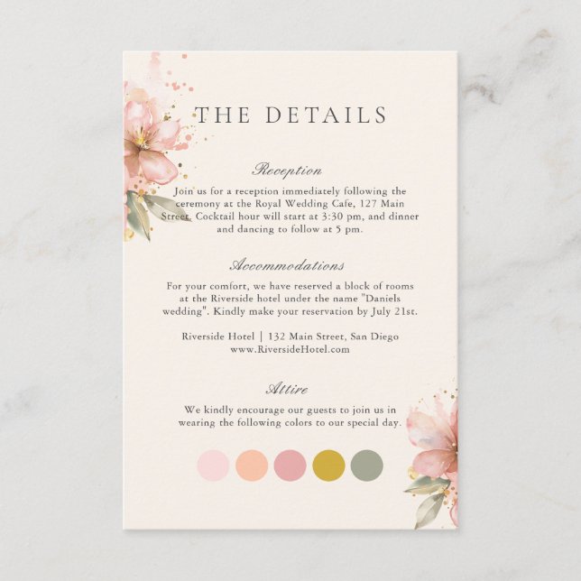Blush Pink Colour Palette Details Wedding Enclosur Enclosure Card (Front)