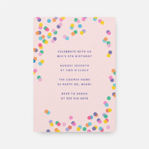 Blush Pink Colourful Confetti Kids Birthday Invitation