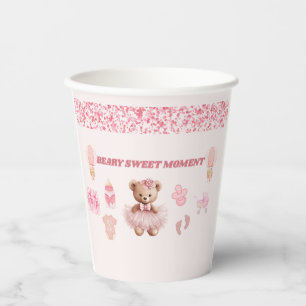 BLUSH PINK CONFETTI 8 OZ BEAR GIRL BABY SHOWER PAPER CUPS