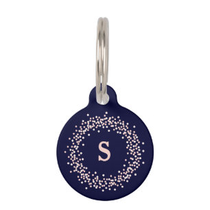 Blush Pink Confetti on Navy Blue Monogram Pet Tag