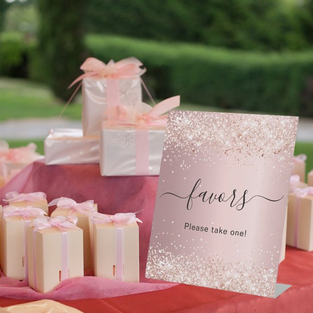 Blush pink confetti party favour pedestal sign (Creator Uploaded)