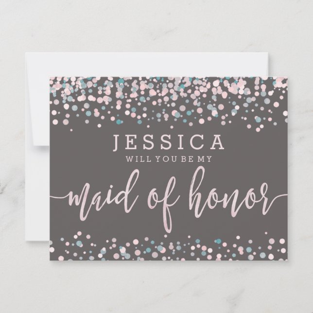 Blush Pink Confetti Will You Be My Maid of Honour Invitation (Front)