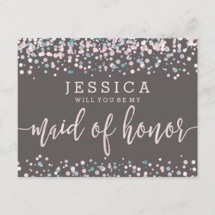 Blush Pink Confetti Will You Be My Maid of Honour Invitation
