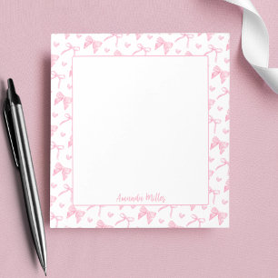 Blush Pink Coquette Bows Hearts Personalised Name Notepad