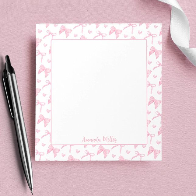 Blush Pink Coquette Bows Hearts Personalised Name Notepad (Creator Uploaded)