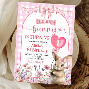 Blush Pink Coquette Little Bunny Floral Birthday Invitation