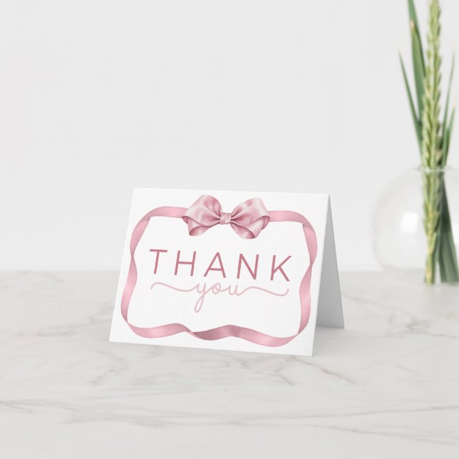Blush Pink Coquette Thank You Card – Elegant Bow B (Front)