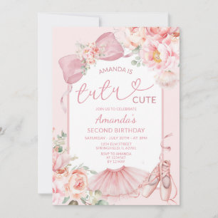 Blush Pink Coquette Tutu Cute Girl 2nd Birthday Invitation