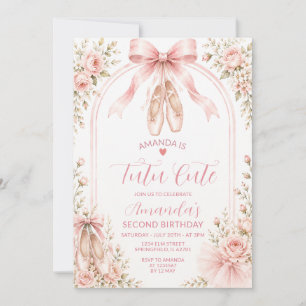 Blush Pink Coquette Tutu Cute Girl 2nd Birthday Invitation