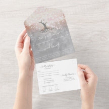 Blush Pink Coral and Grey Heart Leaf Tree Wedding