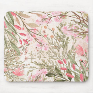 Blush pink coral forest green watercolor floral mouse mat