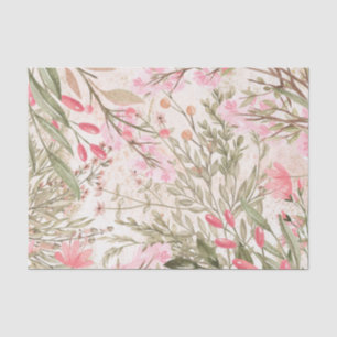 Blush pink coral forest green watercolor floral tissue paper