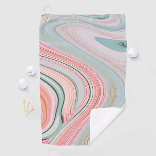 blush pink coral mint green marble swirls rainbow golf towel (InSitu)