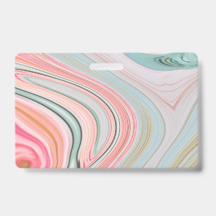 blush pink coral mint green marble swirls rainbow ID badge