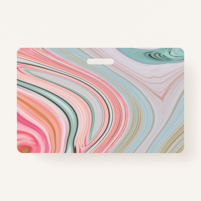 blush pink coral mint green marble swirls rainbow ID badge (Front)
