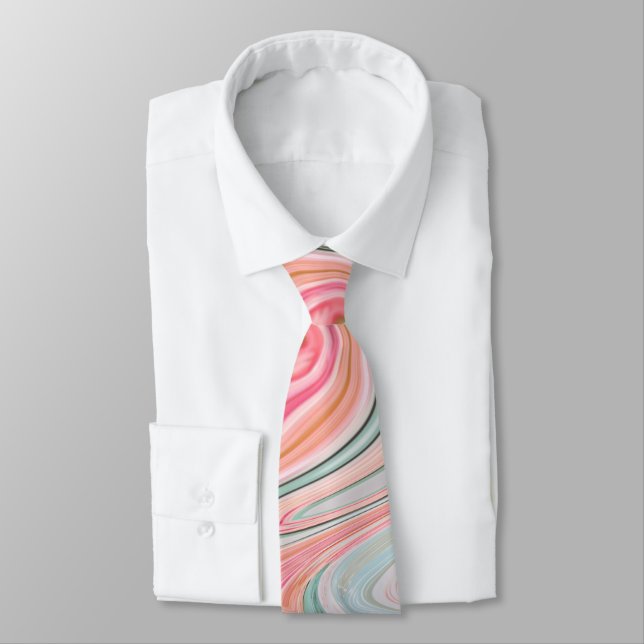 blush pink coral mint green marble swirls rainbow tie (Tied)