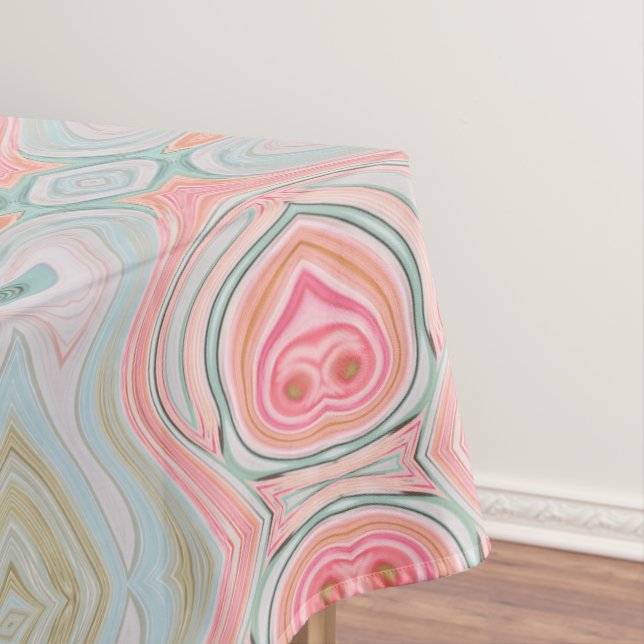 blush pink coral mint green rainbow marble swirls tablecloth (In Situ)