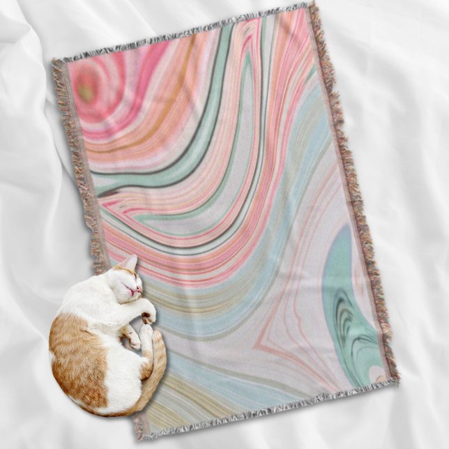 blush pink coral mint green rainbow marble swirls throw blanket (blush pink coral mint green rainbow marble swirls throw blanket)
