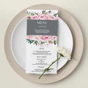 Blush pink coral peony floral summer Wedding Menu