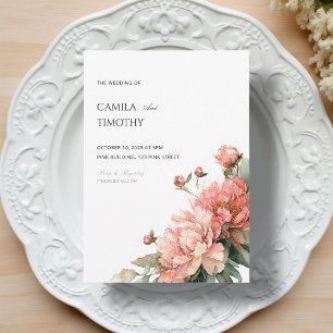 Blush Pink Coral Peony Watercolor Floral Wedding Invitation