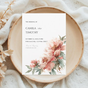 Blush Pink Coral Peony Watercolor Floral Wedding Invitation