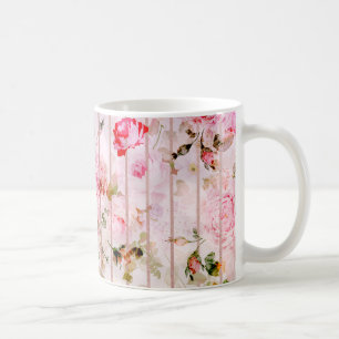 Blush pink coral watercolor floral modern stripes. coffee mug